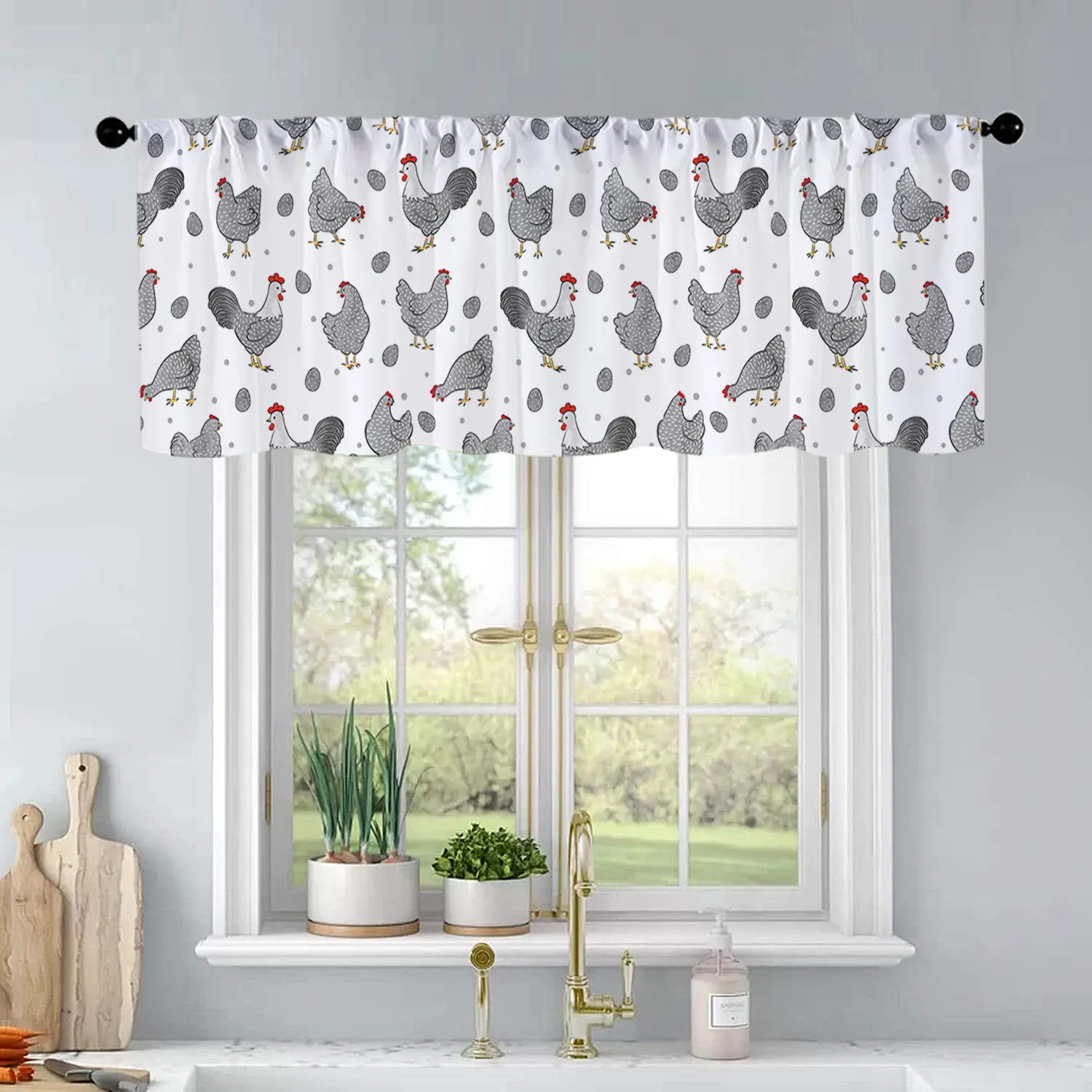 1Pc Minimalist chicken watercolor painting printed kitchen curtains living room bedroom bathroom home decoration 54 * 18 inches