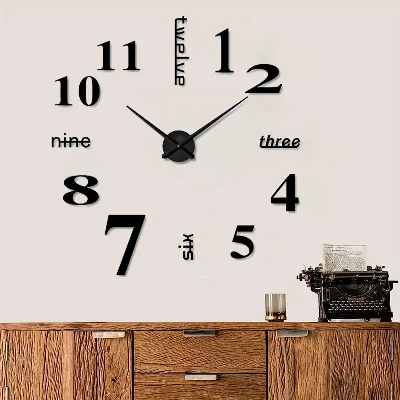 1-Piece Silent Clock 3D Design Acrylic Wall Sticker - Modern Minimalist DIY Personalized Home Living Room Decor