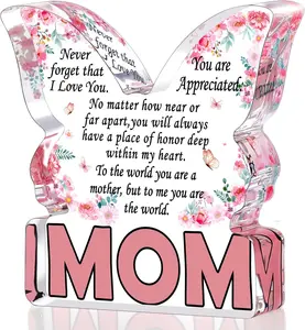 Birthday Gifts for Mom from Daughter Mothers Day Gifts for Mom from Son, Mom Birthday Ideas Gift Unique MOTHER Day Best Mom Ever Gift New Mom Single Mom Stepmom Butterfly Shaped Acrylic Plaque Sign Decor Christmas
