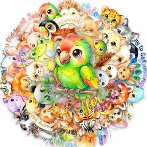 New 50 cute and adorable pet stickers  Inspirational slogan transparent PET sticker set, watercolor style children's reward decoration sticker