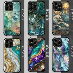 Agate - Like Patterns Phone Case, Four - Corner Drop Protection HD Glass Case For 16 15 14 13 12 11 X XS PRO PLUS MAX Phone Case #IPWL5