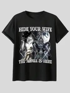 Wolfman Alpha Theme Cotton Short Sleeve T-Shirt, Dark Cool Style, Oversized Fit, Casual Wear, All Seasons, Tiktok Trending