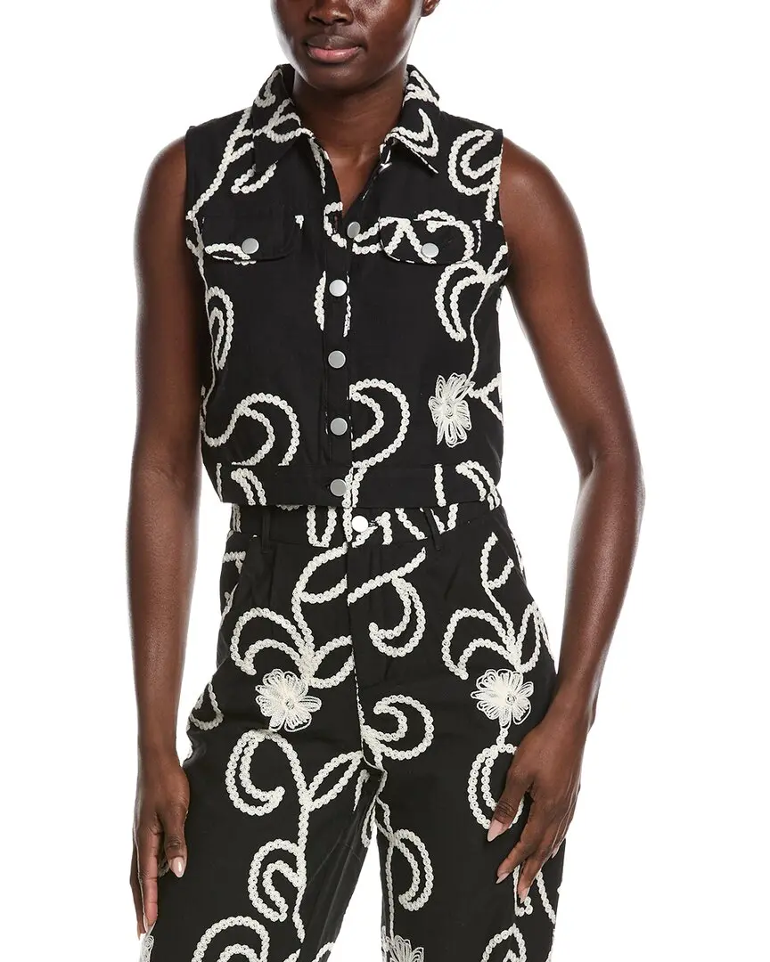 Gracia Sleeveless Embroidered Button Down Vest