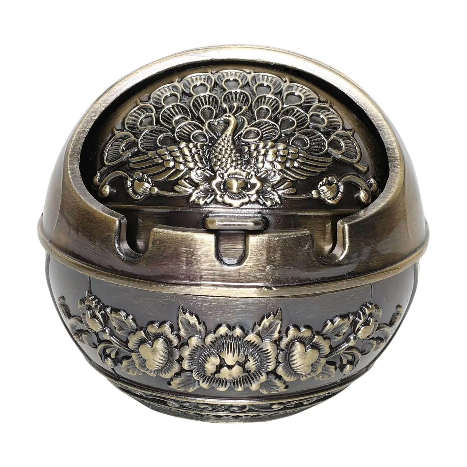 Vintage Metal Peacock Print Ashtray, 1 Count Portable Travel Ashtray, Reusable for Outdoor Dining Room Office Indoor Home Bar Use, Travel Essentials