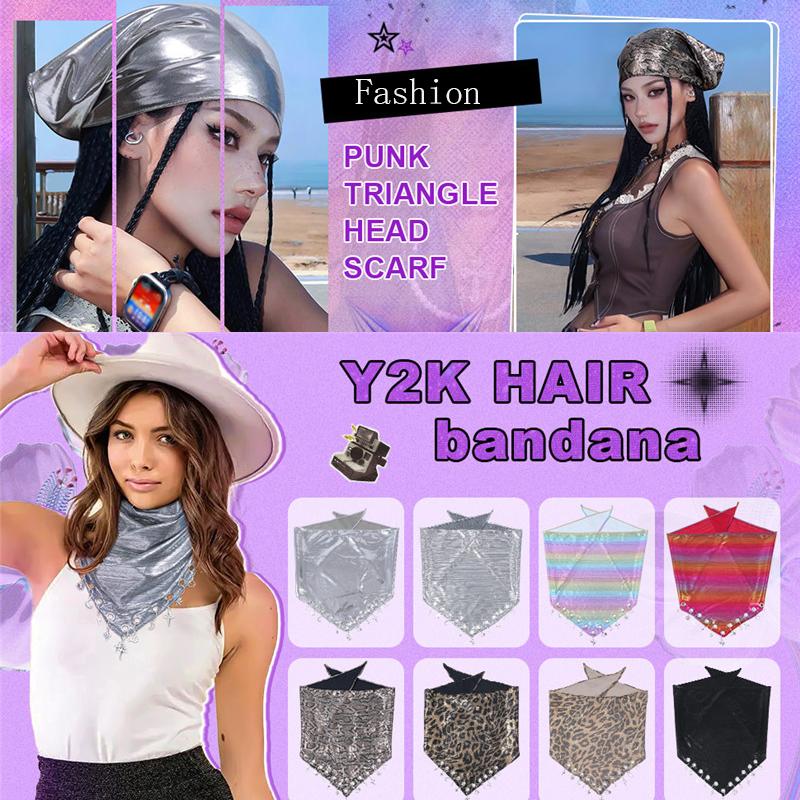 Y2K Punk Triangle Head Scarf with Metal Charms Sparkly Bandana for Women | Vintage Neck Scarf for Festival Party Concert Y2K Punk Triangle Head Scarf with Metal Charms Sparkly Bandana for Women | Vintage Neck Scarf for Festival Party Concert