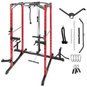 Power Cage, Multi-Function Power Rack with Adjustable Cable Crossover System and More Training Attachment, Weight Cage for Home Gym Fitness. Exercise.