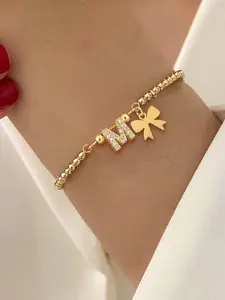 Women's Initial Bowknot Pendant Bracelet, Simple Fashion Beaded Adjustable Chain Design, Casual Style Accessory for All Occasions, Perfect Gift Idea