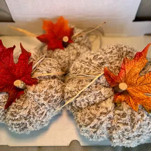 Color Grey Tweed and Birch Plush Yarn Handmade Crochet Pumpkins Fall Decor Home Decor Decorative Pumpkins Decoration Table Centerpiece