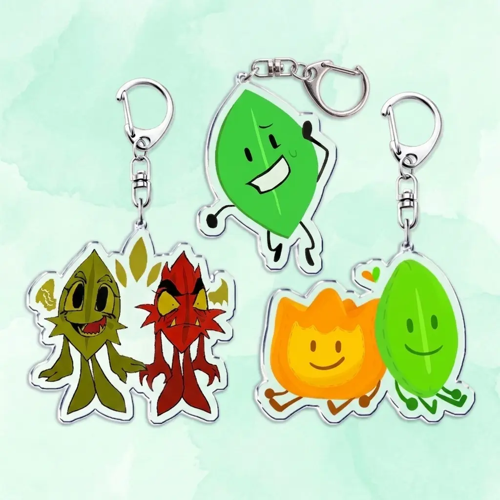 Cute Cartoon Leafy Bfdi Keychains for Accessories Bag Cute Office Creative KeyChain Ring Jewelry Fans Gifts Keyrings