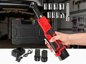 Cordless Electric Ratchet Wrench Set, 40 Ft-lbs Torque, 550 RPM Variable Speed 16.8V Power Ratchet with 3/8" Drive. Equipped with 1/4" Adapter, Built-in LED Work Light, 2 Pack 2.0Ah Li-ion Batteries and Fast Charger Included