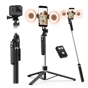 1 Pcs 360° Rotatable & Extendable Phone Tripod with Dual Fill Lights & Bluetooth Remote - Portable Selfie Stick for Vlogging, Live Streaming, and Outdoor Travel, Compatible with iPhone 17 16 15 14 13 Android Smartphones