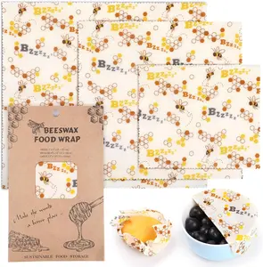 Organic Beeswax Wrap for Food, 3 Pcs Sustainable Beeswax Wraps, Bread Sandwich Wrapper Zero Waste Eco-friendly Biodegradable Bees Pattern