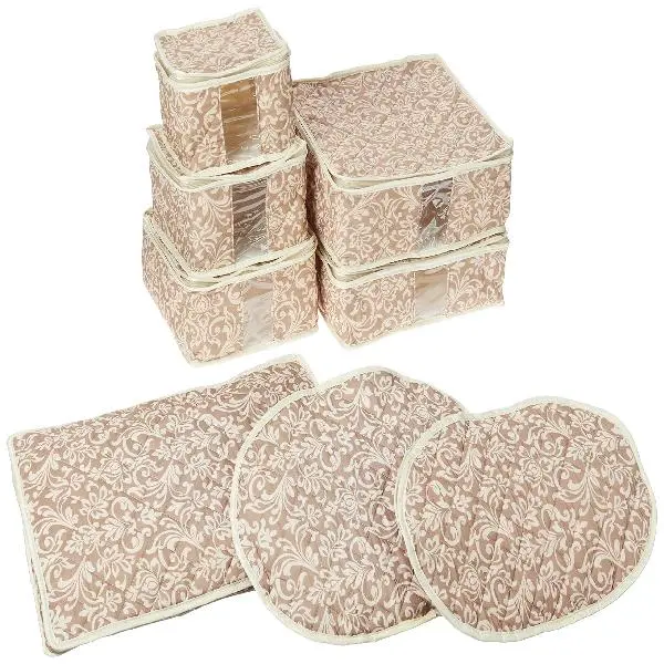 8-Piece Storage Containers Set – China, Beige, Quilted, Stackable Dish & Plate Protectors – Glass & Dinnerware Organizer Lids – Kitchen Storage for Meal, Tupperware, Glass Containers & Food Storage