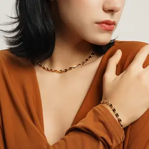 Handmade 18k gold plated Coffee Beans Chain necklace/bracelet daily fashion jewelry for woman