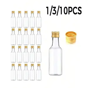 Mini Wine Bottles, Transparent Plastic Juice Bottles, Caps, Portable Multi-Use Containers, Ideal for Parties and Gifts