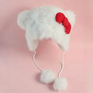 Cute Bow Fleece Hat, Earflap Cap, Thick Warm Puffy Hat, Suitable for Women Autumn Winter Daily Use