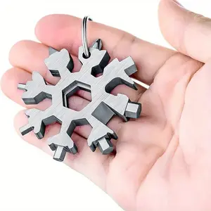 A 18 in 1 snowflake multifunctional tool, bottle opener, stainless steel multifunctional wrench, with flat head and cross screwdriver set - portable keychain multi tool, daily use, men's unique gift.