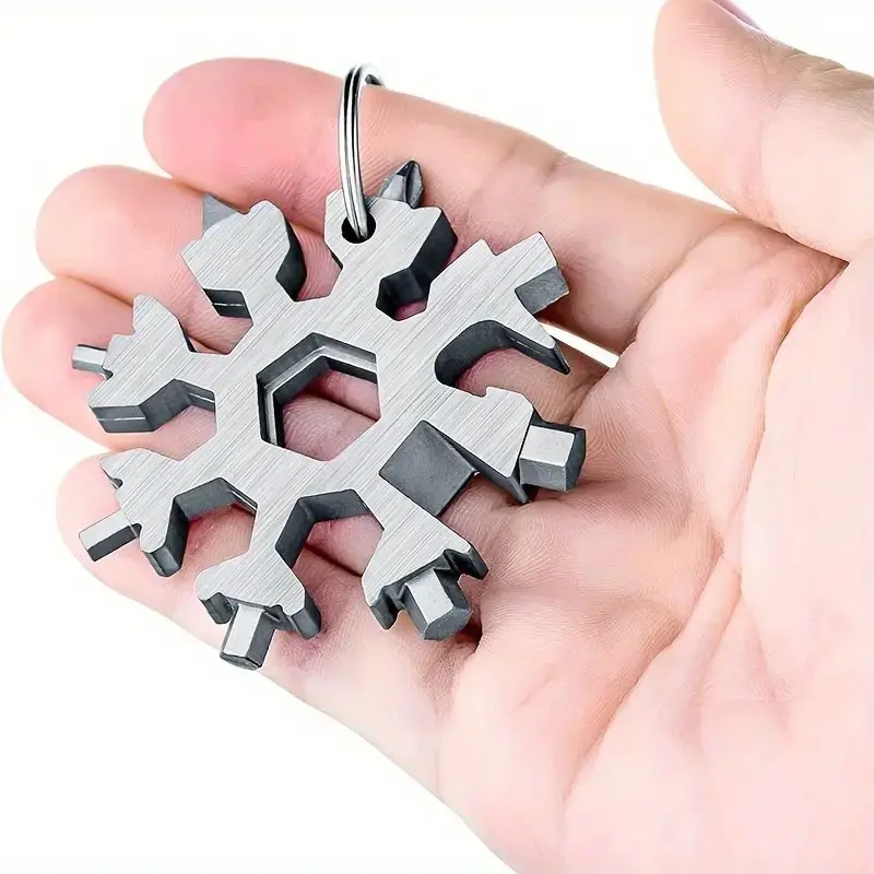 A 18 in 1 snowflake multifunctional tool, bottle opener, stainless steel multifunctional wrench, with flat head and cross screwdriver set - portable keychain multi tool, daily use, men's unique gift, Multitool