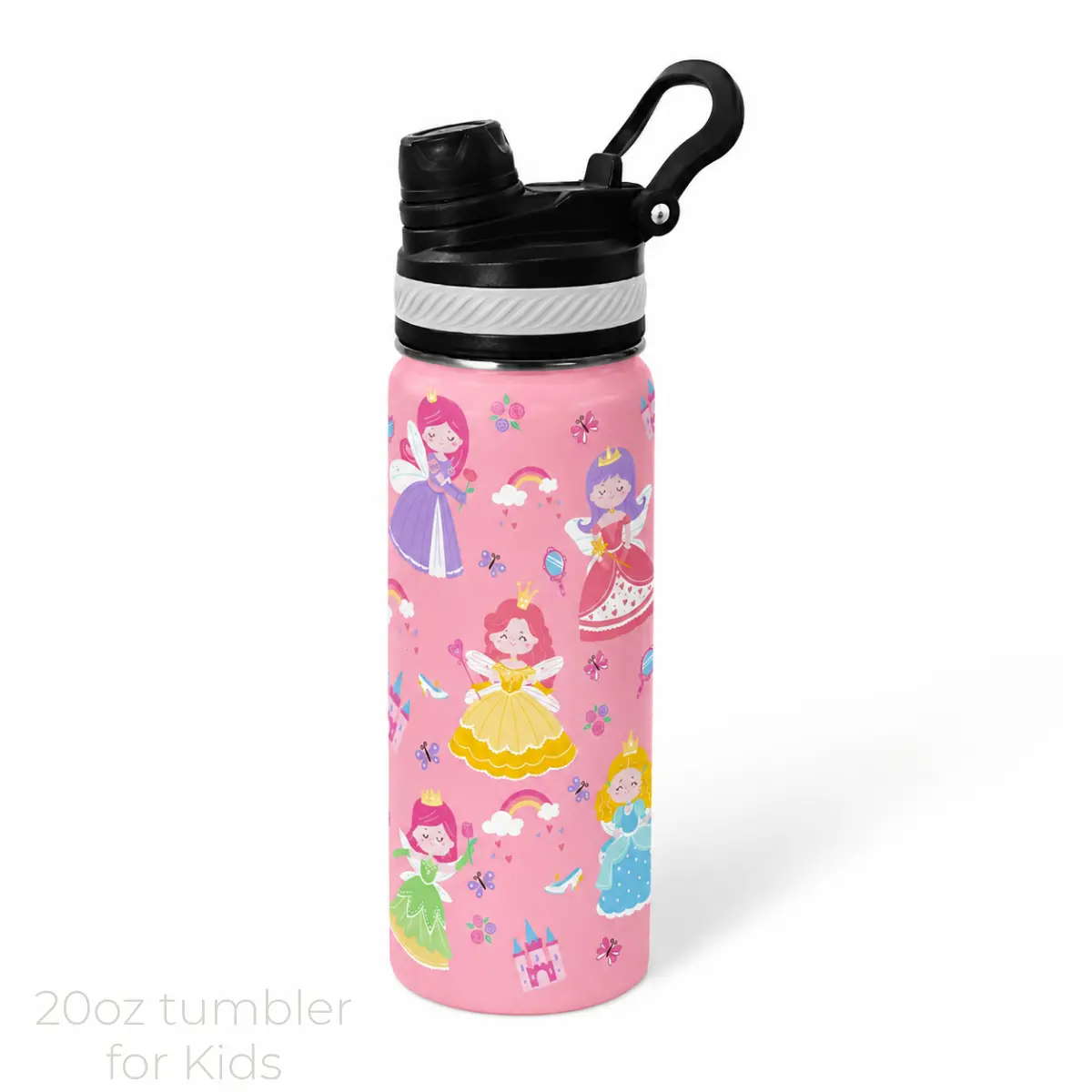 Princess Water Bottle for Girls - Kids Water Bottle with Straw Lid - 20 Oz Insulated Stainless Steel Water Bottles for Kid - Travel Cup for School, Double Wall Tumbler, Water Cup for School, Cute Pink Girls Drinkware, Gift From Mom