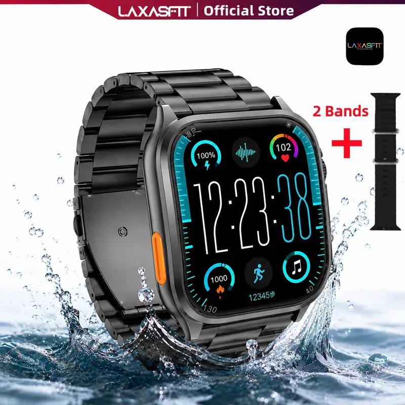 Laxasfit Wearable Smartwatch - 2.19" HD Curved Touchscreen, Camera, 16MB, 200mAh, 204-240 h Battery, Bluetooth Calls, Music Player, Full Health Tracking, AI Voice Control, Wireless Charging, Waterproof ABS, Universal for Android & iPhone