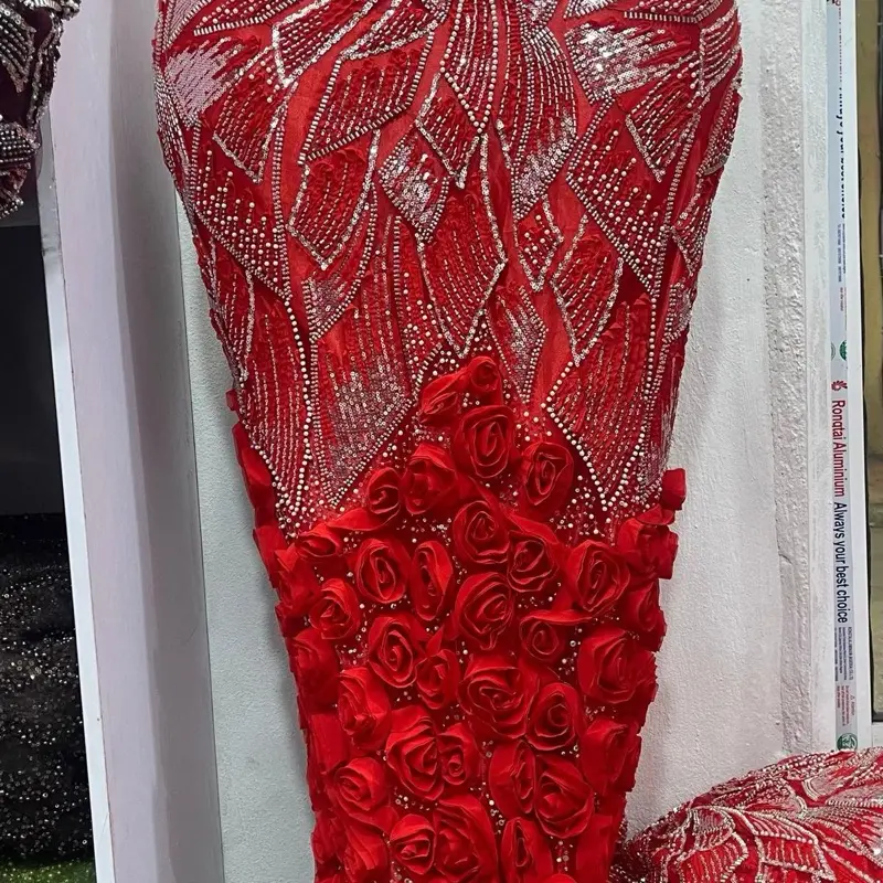 Women’s designer laces with Red Rose Embellishments and beaded Accents for Elegant outfits for special occasions