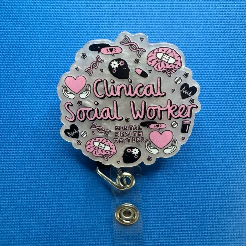 Social Worker Badge Reel - Clinical Social Worker Design with Mental Health Matters Theme and Heart Symbols