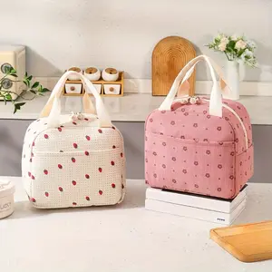 Large Insulated Lunch Bag with Zipper, Non-Food Contact, Durable & Spacious Tote, Floral Pattern, Ideal for Picnic, Home, School, Office