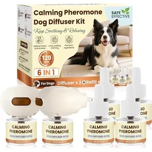 Dog Pheromones Calming Diffuser to Calm Dogs 6 1 Kit (2 Diffusers+4 Refills) Pheromone Plug for Stress Barking Pee Accidents Chewing Aggression Separation Anxiety Relief 120 Days(Odorless)