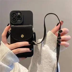 Leather Crossbody Neckband Lanyard Phone Case Wallet Protection For iPhone17 16 14 11 15 13 Pro Max XS XR 7 8 Plus Luxury Card Holder Cover Slim Design