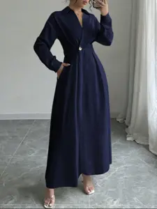 Women's Plain Long Sleeve Dress, Elegant Collared Dress for Spring & Fall, Women's Clothing for Daily Wear, Modest Style Dress, Belted Sleeve Dress