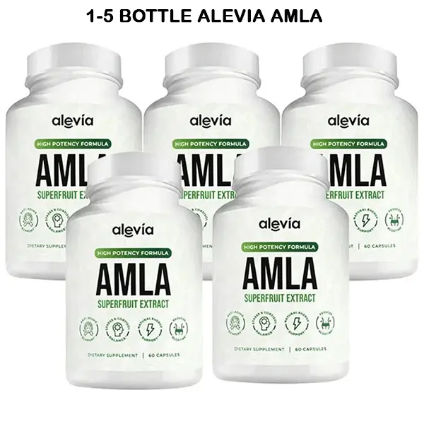 (1-5 Bottle) Alevia Organic Amla Capsules 1000mg Indian Gooseberry Antioxidant Supple 60 Capsules
