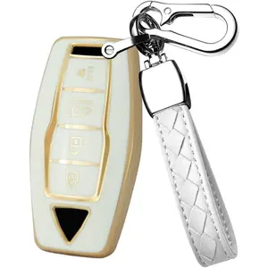 4 Button Key Fob Cover for Mitsubishi Outlander 3 2023 2022 Accessories TPU Smart Key Case Holder with Keychains for Mitsubishi Outlander Key Case Protector -B Keychain White