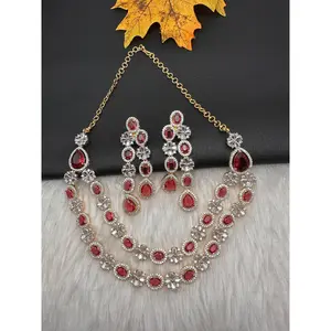 AD Double Layer Color Stone Short Necklace