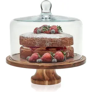 Libbey Acacia Wood Cake Stand with Lid