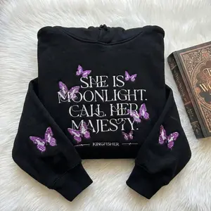 She Is Moonlight Call Her Majesty Embroidered Sweatshirt - Embroidered Crewneck Sweatshirt - Hoodie Casual Wear Womenswear - EMBROIDERED Kingfisher Sweatshirt, She Is Moonlight Call Her Majesty Shirt, Quicksilver Tshirt, Romantasy Reader Gift