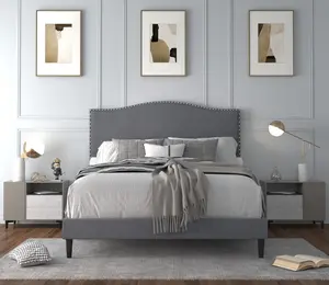 Favorer Manuel Upholstered Platform Bed with Nailhead Trim Design - Available in Multiple Sizes