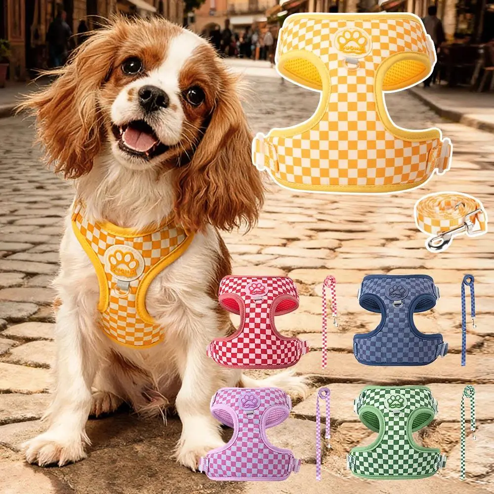 Plaid Dog Harness & Leash Set Bundle - Adjustable Soft Padding Vest, Cute Pet Walking Gear for Small/Medium Dogs & Cats