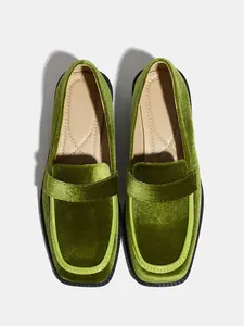 Vintage Velvet Loafers for Women in Blue, Casual Slip-On Flat Shoes for Daily Commute and Comfort, Stylish Headturner for All Seasons