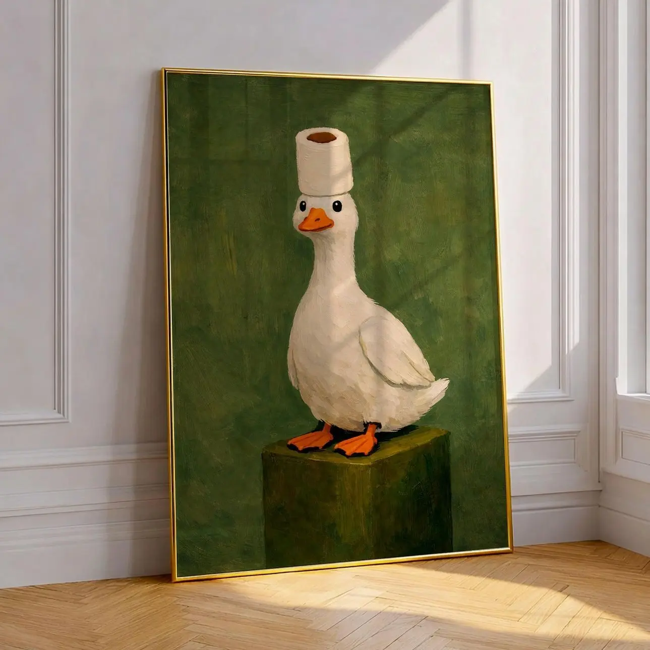 Duck poster, funny bathroom wall art, humorous animal print, vintage style decor, gift idea | Framless Poster G