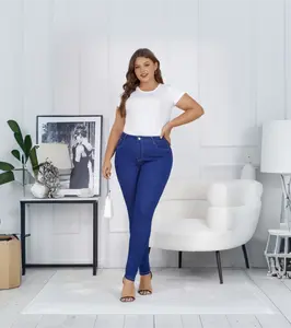 Women's Blue Denim Skinny Jeans with Belly Control and Hip Lift Comfort Comfortable