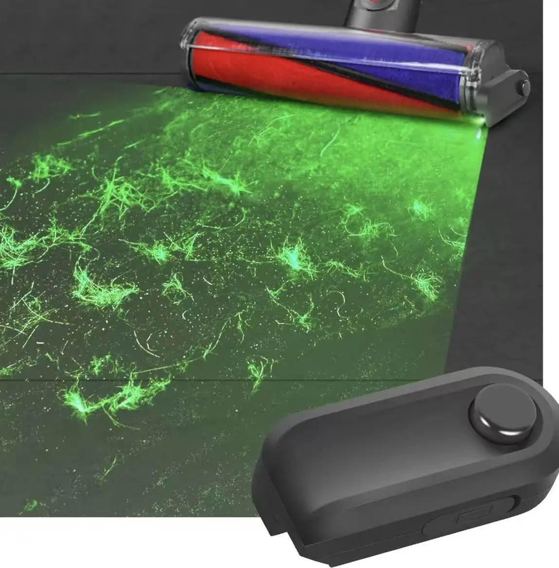 Vacuum Attachments Green Laser Light, Compatible with Dyson V8, V10, V11, V12, V15, Gen5 & All Vacuums, Deep Cleaning Supplies for Dog & Cat Owners, Reveal Hidden Dust on Hard Floor & Pet Hair(Black), Rechargeable, Debris, Side Mount