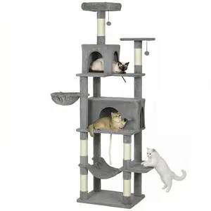 PawHut Large Cat Tower with 2 Condos, 80" Multi-Level Cat Tree with Hammock and Sisal Scratching Posts for Multiple Indoor Cats, Dark Gray