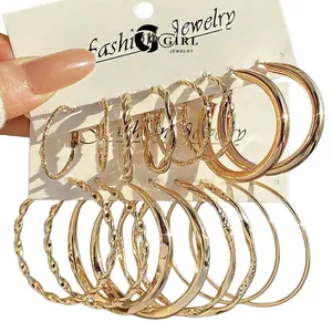 GGIRL 18k Gold-Plated Stackable Hoop Earrings Set - Twisted and Smooth Designs, Multiple Sizes for Layered Look, Ideal Gift for Earring Enthusiasts to Elevate Outfits