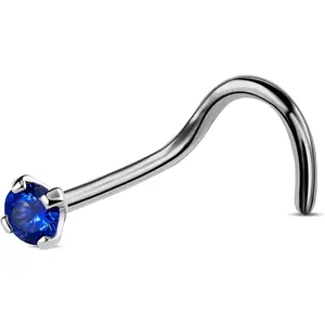 20G G23 Titanium Screw Nose Studs Ring S-Shaped  Cubic Zirconia