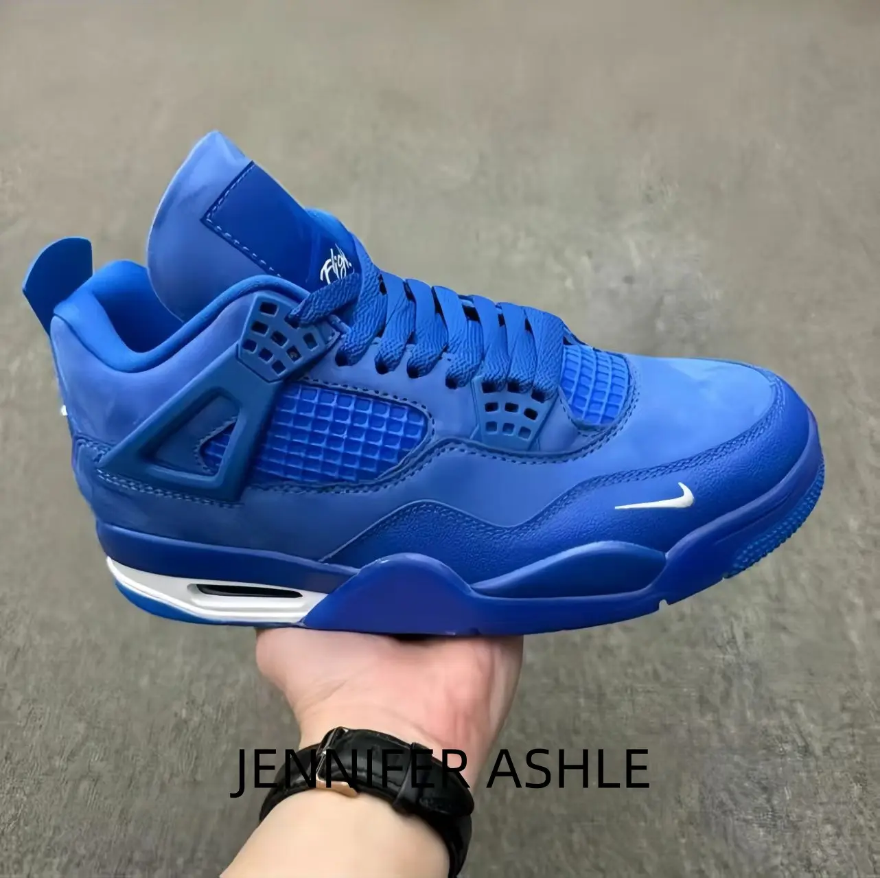 Eye-catching blue high-top featuring tonal lace details, translucent blue mesh side windows, blue midsole, and a white outsole for bold urban style.