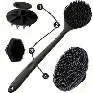 4-piece silicone body brush set, Shower cleaning brush, cleaning and massage tools, with anti slip grip, gentle bristles for back rubbing, easy to clean and massage every part of the body, handheld body brush and face brush, skincare daily, beauty care