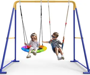 G TALECO GEAR Swing Sets for Backyard，Toddler Swing Set with 2 Seat 1 Saucer & 1 Belt Seat，440lbs Heavy-Duty Swing Frame w/8 Ground Stakes，A Frame Outdoor Swingset for Kids and Adults for Backyard