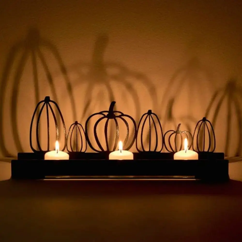 Vintage Halloween Iron Pumpkin Candle Holder, Home Desktop Decoration, Holiday Atmosphere Decor, Best Gift for Living Room Table Display