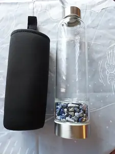 Glass Water Bottle with Crystal Holder - Reusable Tumbler for Portable Drinkware