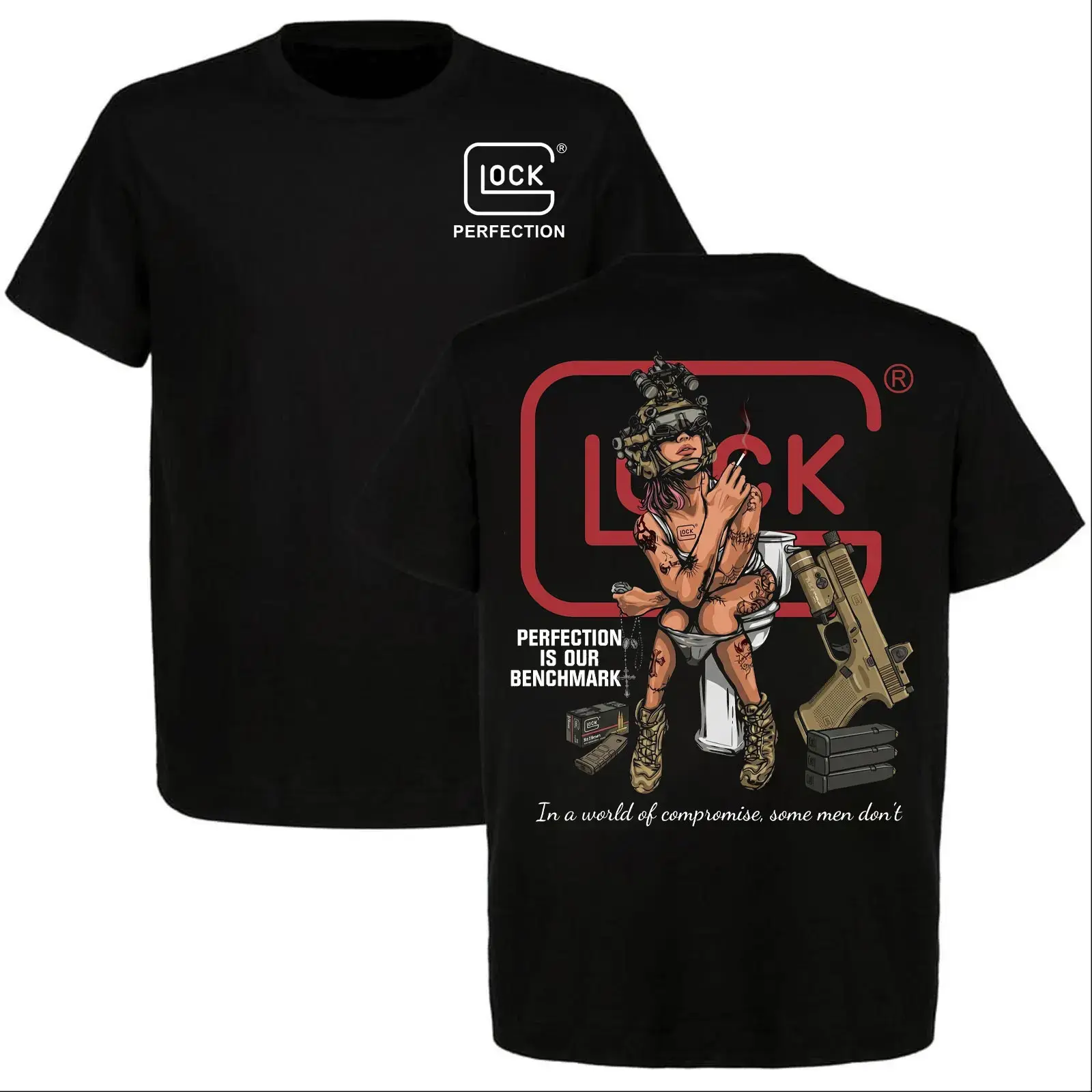 100 Cotton Glock Perfection Graphic T-Shirt Tactical Lifestyle Front & Back Print Unisex Tee